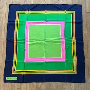 Yves Saint Laurent Silk Green Blue Colorblock Pattern Scarf